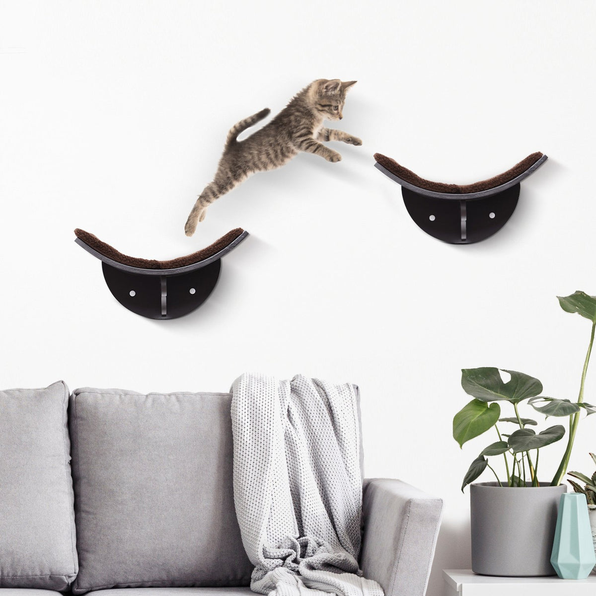 Cat Bed Wall Mounted Cozy Wall Lounger For Cats With Plush Cushion, Mdf, Easy Assembly, Brown, 41X28X21Cm