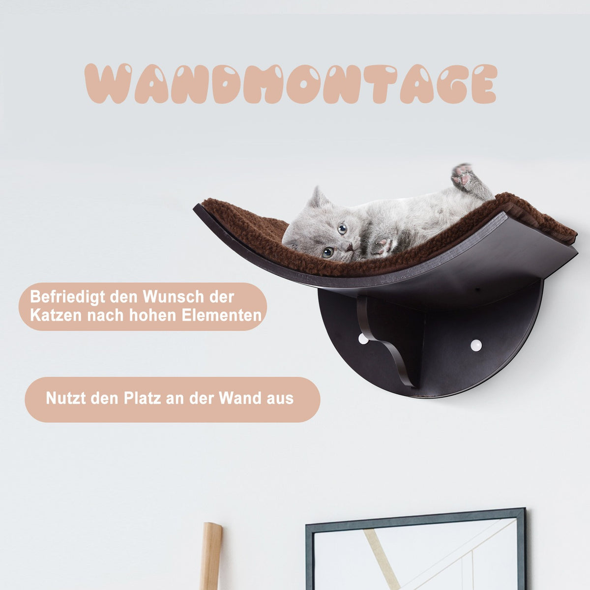 Cat Bed Wall Mounted Cozy Wall Lounger For Cats With Plush Cushion, Mdf, Easy Assembly, Brown, 41X28X21Cm