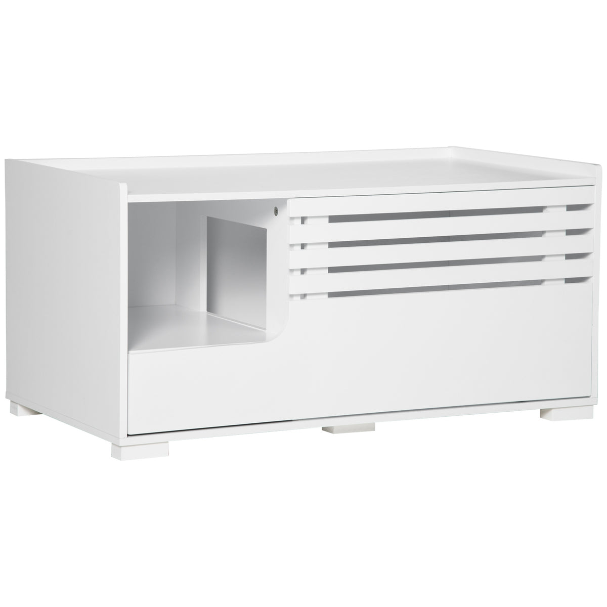 Cat Cabinet For Cat Litter Box Cat House With Magnetic Door, Side Table Design, Mdf, White