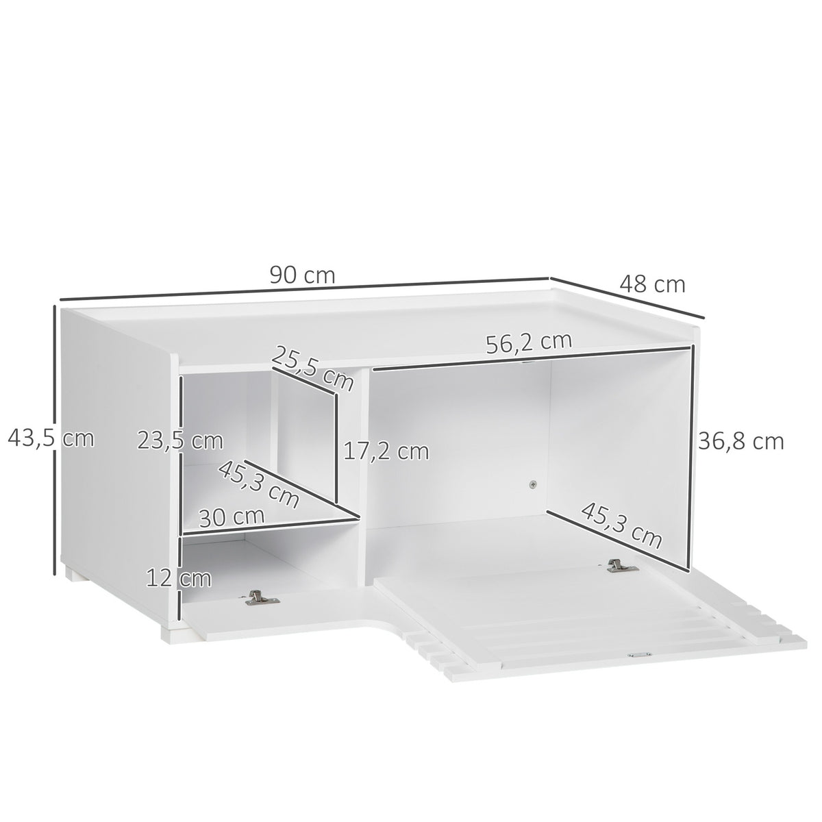 Cat Cabinet For Cat Litter Box Cat House With Magnetic Door, Side Table Design, Mdf, White