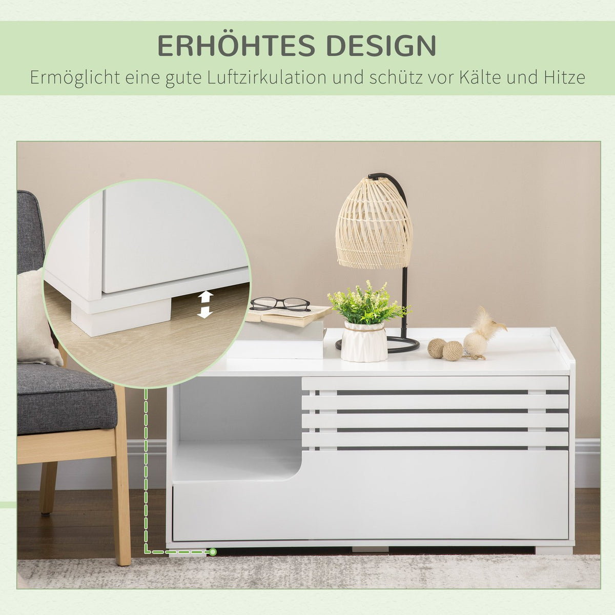 Cat Cabinet For Cat Litter Box Cat House With Magnetic Door, Side Table Design, Mdf, White