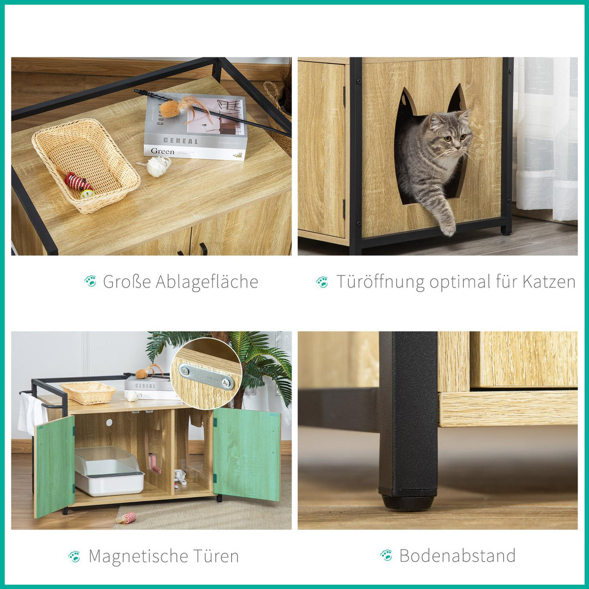 Cat Cabinet For Cat Toilet, Litter Box, Side Table, Cat House, Cat Chest Of Drawers, Cabinet, Chipboard, Natural Wood, 82.3 X 51 X 54 Cm