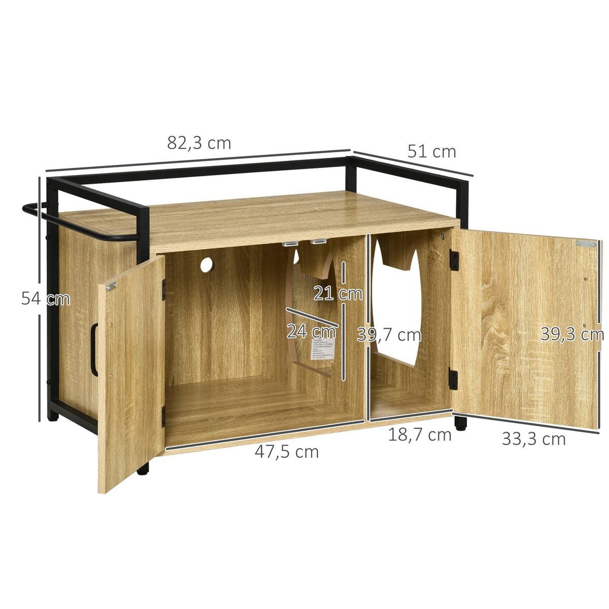 Cat Cabinet For Cat Toilet, Litter Box, Side Table, Cat House, Cat Chest Of Drawers, Cabinet, Chipboard, Natural Wood, 82.3 X 51 X 54 Cm
