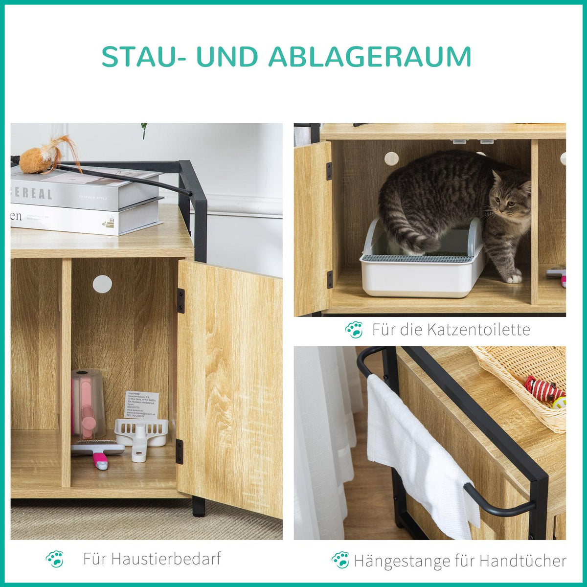 Cat Cabinet For Cat Toilet, Litter Box, Side Table, Cat House, Cat Chest Of Drawers, Cabinet, Chipboard, Natural Wood, 82.3 X 51 X 54 Cm