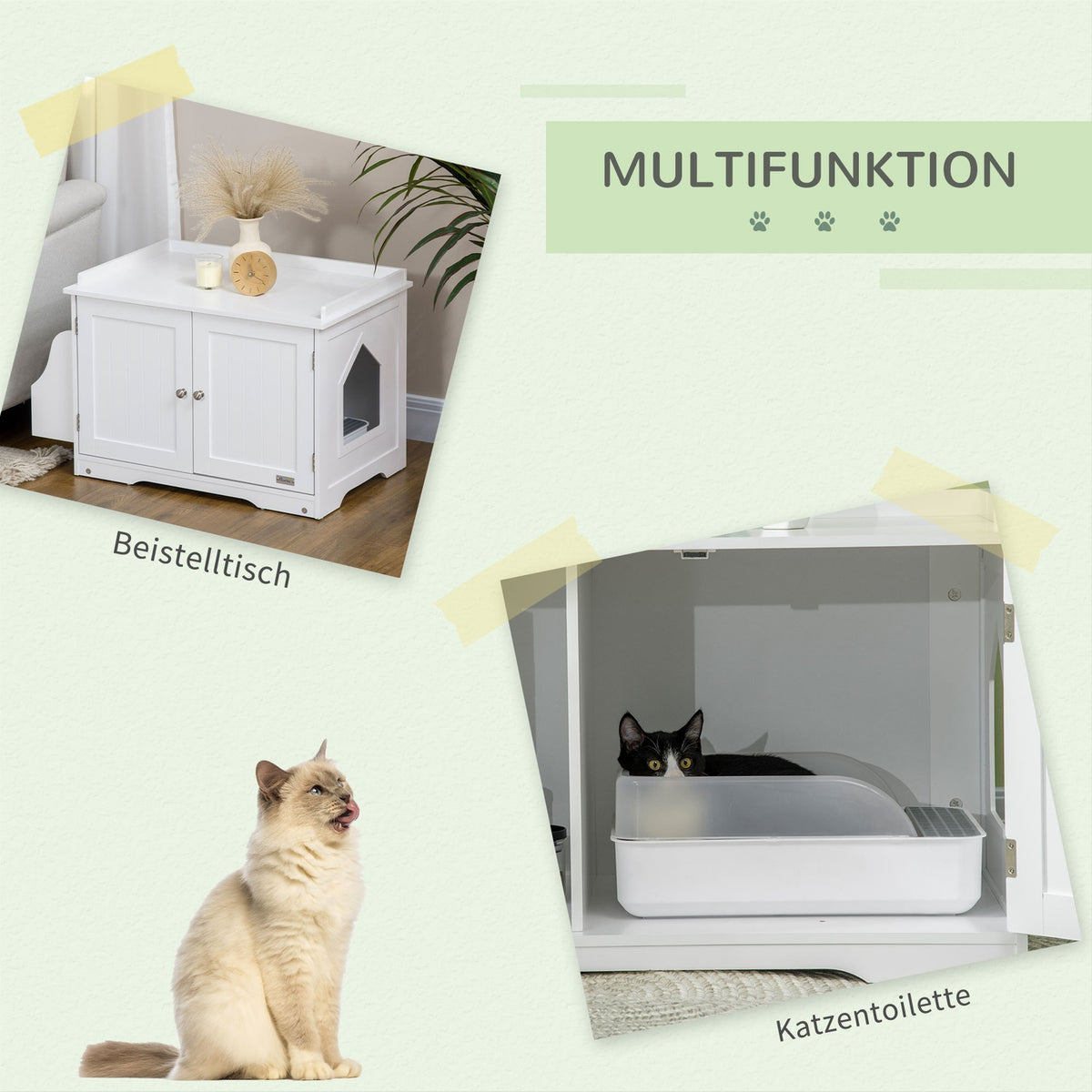 Cat Cabinet Litter Tray Adjustable Divider Magnetic Doors White 86X48X52Cm