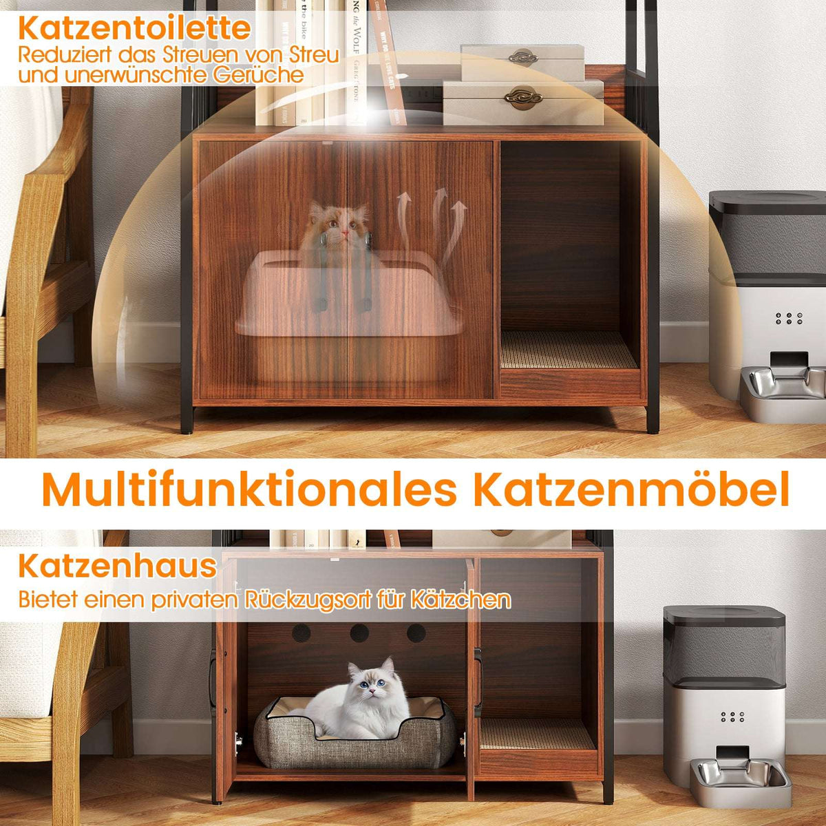 Cat Cabinet with Bookshelf, Charging Station, Scratch Pad, 80x40x132cm