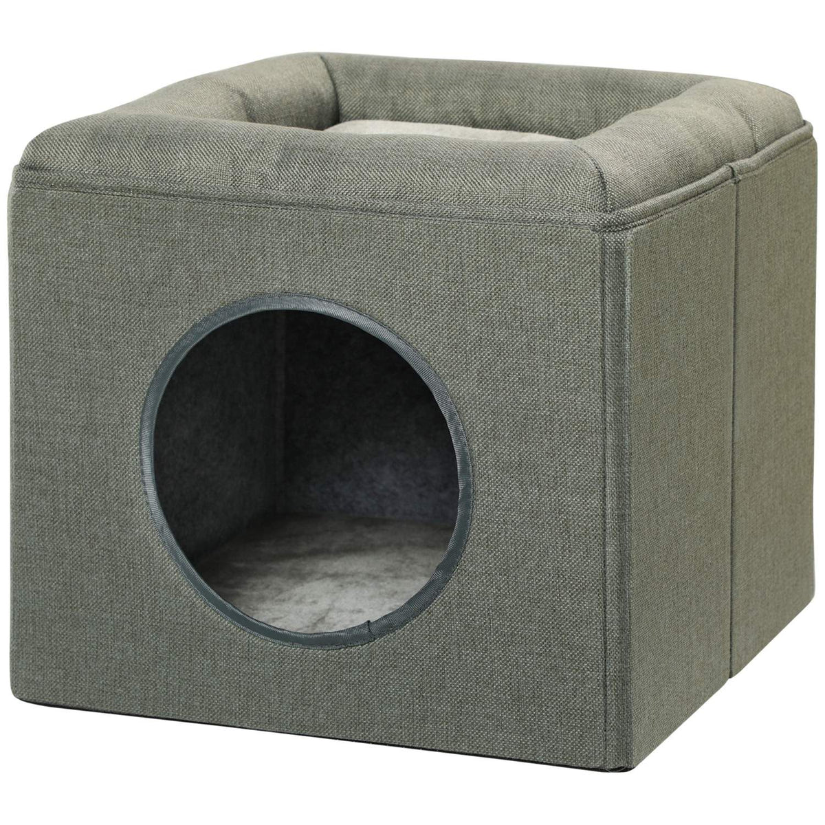 Cat Cave 36.5X36.5X33Cm Two-Story Cat House With Cushion, Dog House For Cats Up To 5Kg In Green