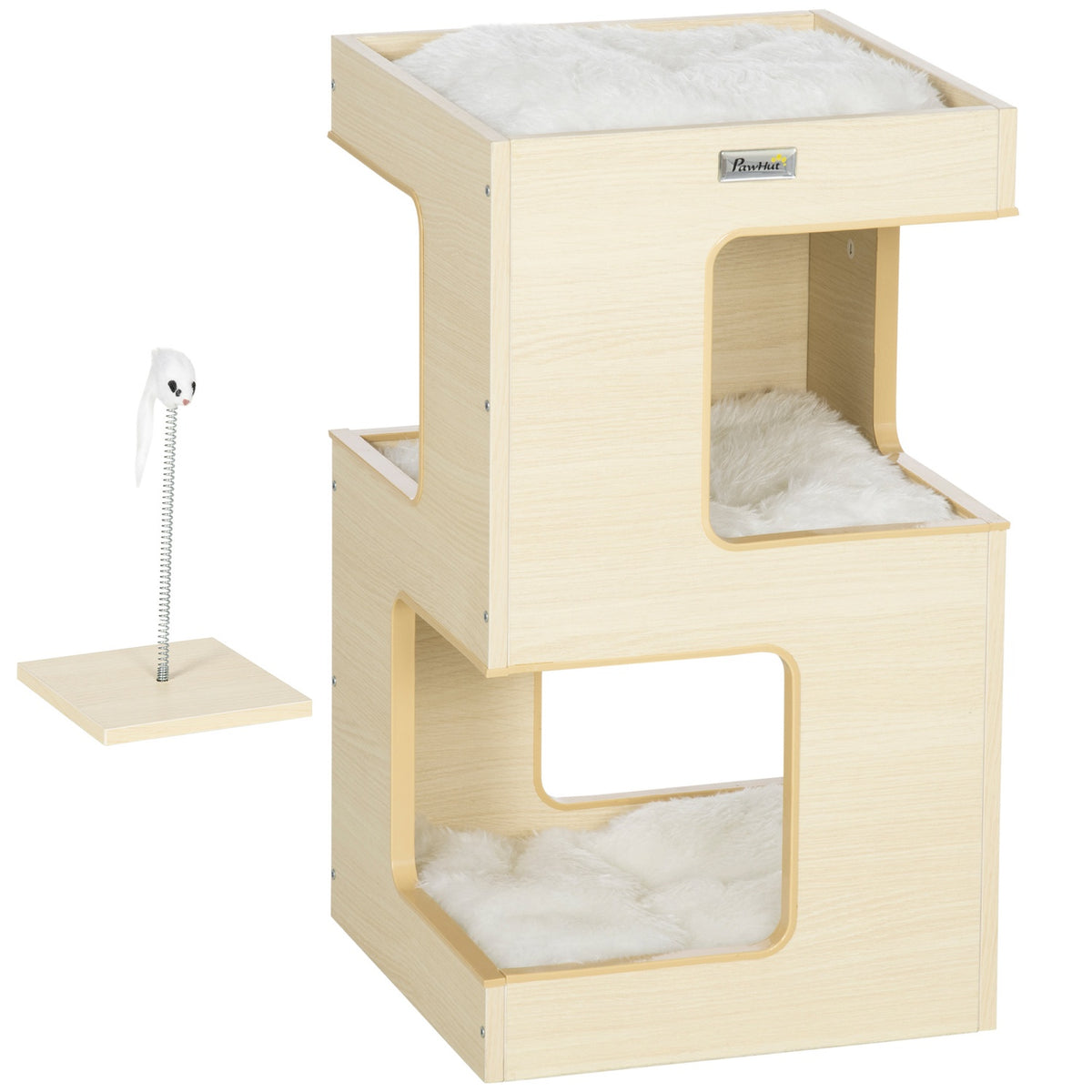 Cat Cave 3-Tier Cat Cabinet Cushion Indoor Cat House Cat House Toy Oak 34X34X60 Cm