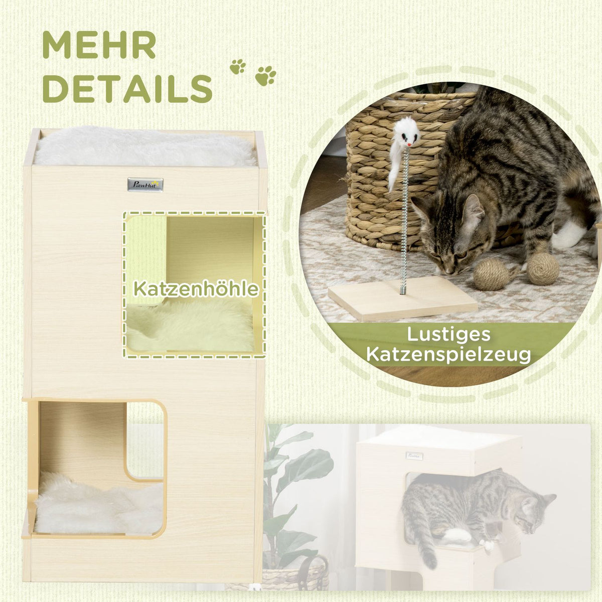 Cat Cave 3-Tier Cat Cabinet Cushion Indoor Cat House Cat House Toy Oak 34X34X60 Cm