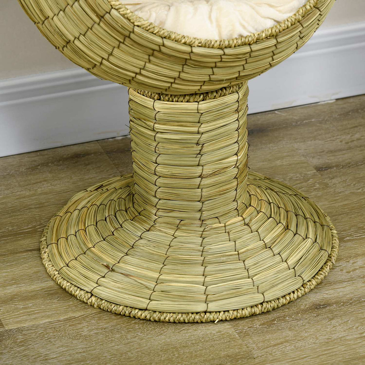 Cat Cave Modern Cat Basket With Cushion, Seagrass, Removable Base, For Living Room, 41X41X71.5Cm