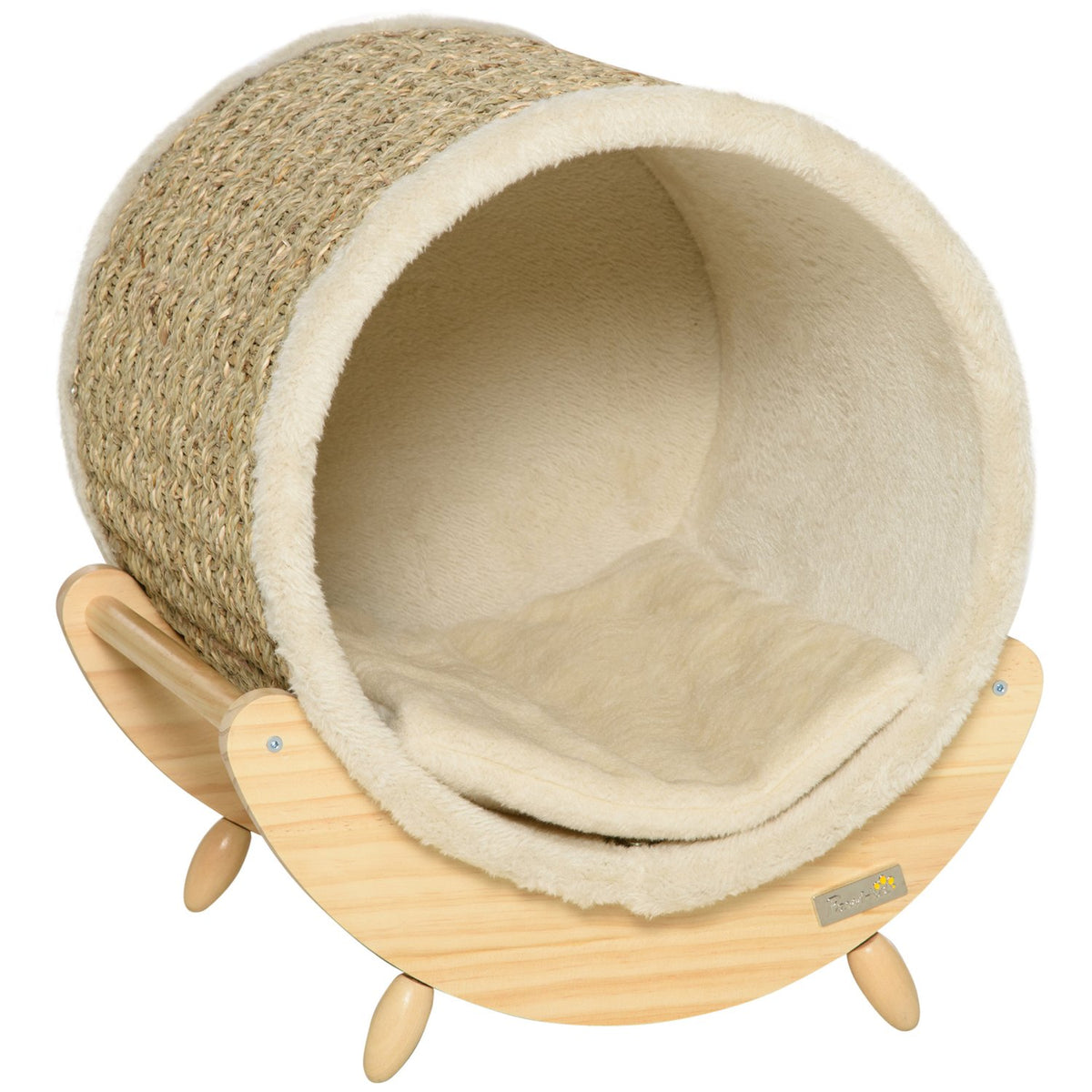 Cat Cave With Shelf Cat Bed, Scratching Pad, Pine Wood, Flannel, Khaki, Natural & Beige, 41X38X43Cm