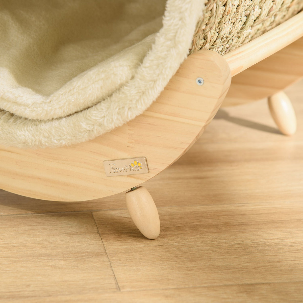 Cat Cave With Shelf Cat Bed, Scratching Pad, Pine Wood, Flannel, Khaki, Natural & Beige, 41X38X43Cm