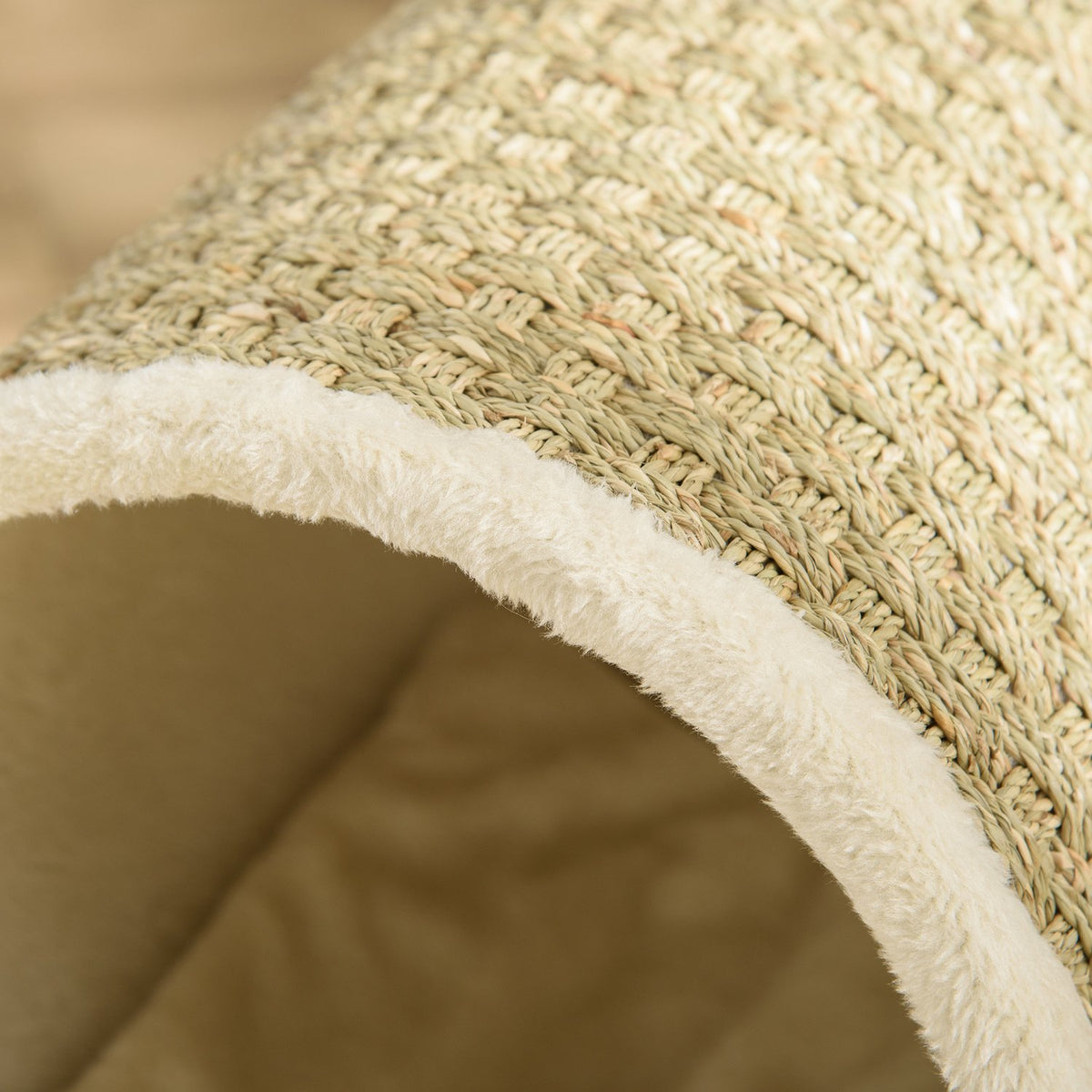 Cat Cave With Shelf Cat Bed, Scratching Pad, Pine Wood, Flannel, Khaki, Natural & Beige, 41X38X43Cm