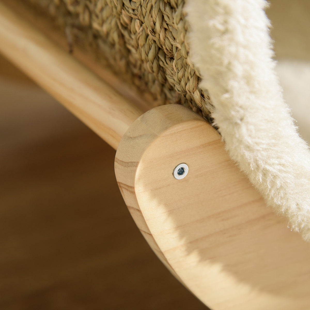 Cat Cave With Shelf Cat Bed, Scratching Pad, Pine Wood, Flannel, Khaki, Natural & Beige, 41X38X43Cm