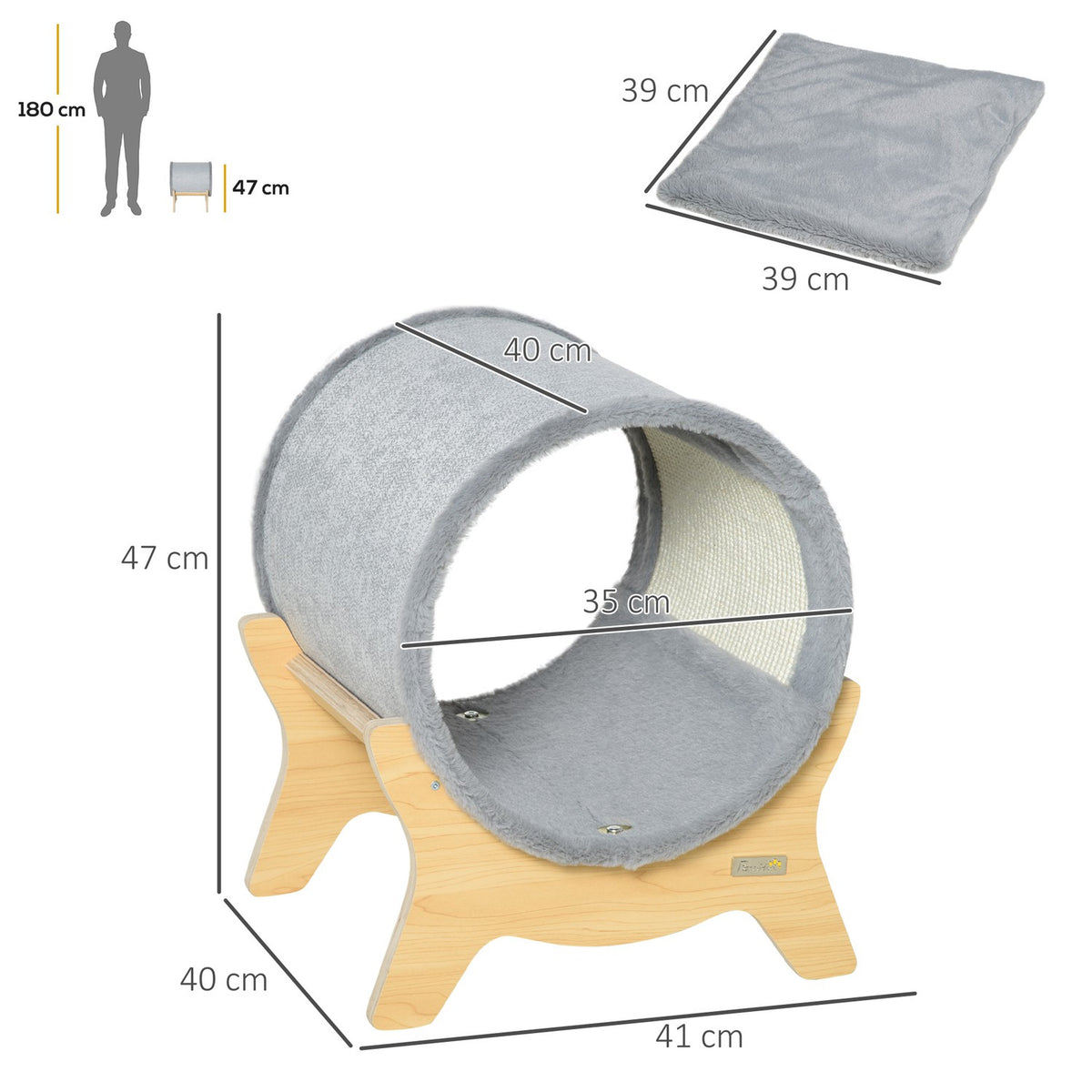 Cat Cave With Shelf Indoor Cat House, Scratching Pad, Gray, 41X40X47Cm