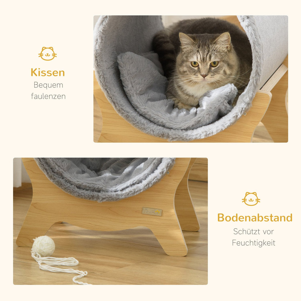 Cat Cave With Shelf Indoor Cat House, Scratching Pad, Gray, 41X40X47Cm