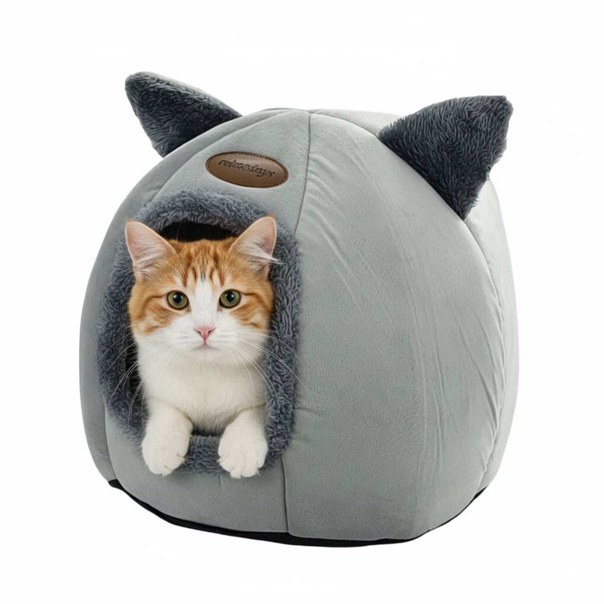 Cat Cave with Ears, Removable Cushion, Non-Slip Base
