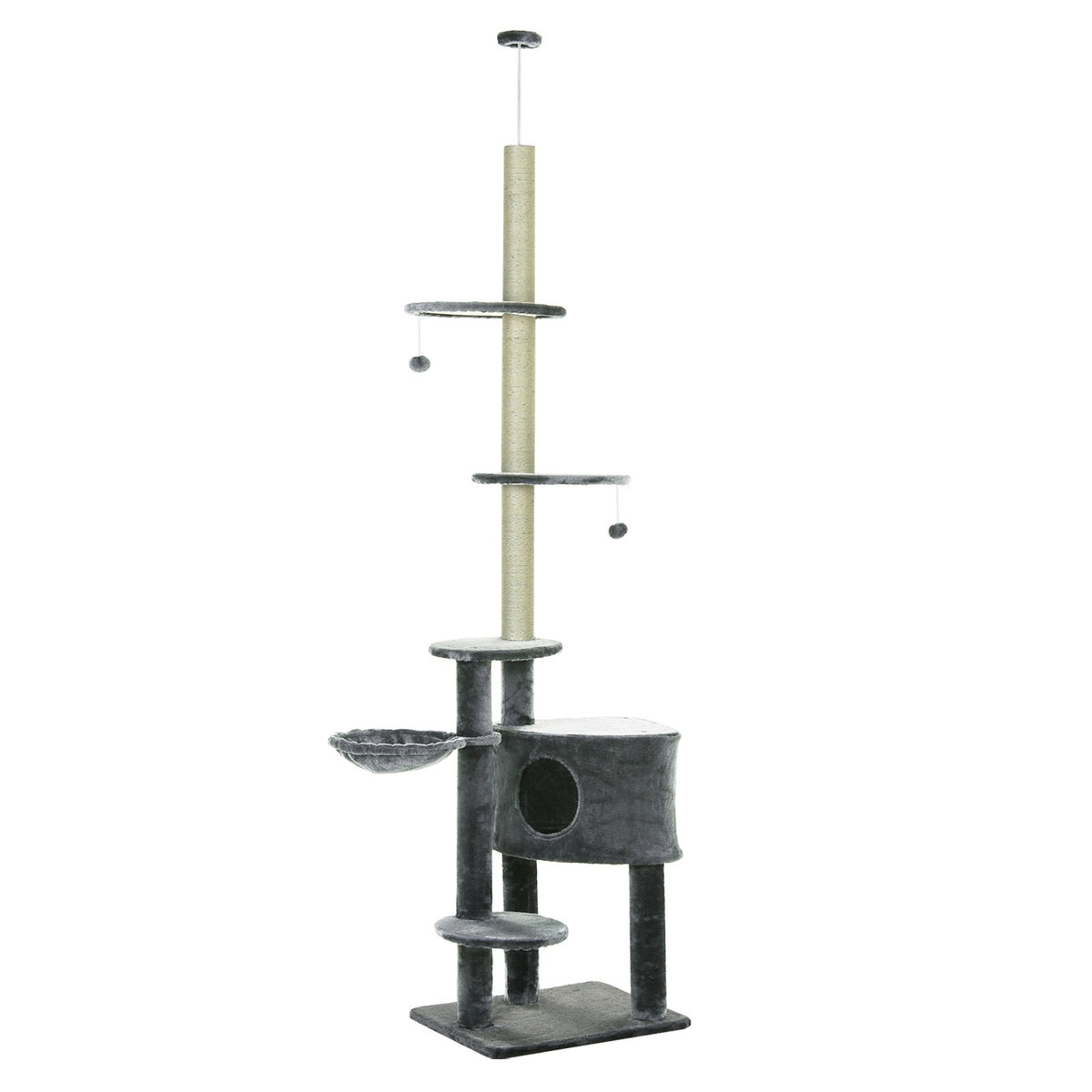 Cat Climbing Frame Ceiling High Scratching Post With Sisal Columns, 220-265Cm, Cat Climbing Tree, Dark Grey