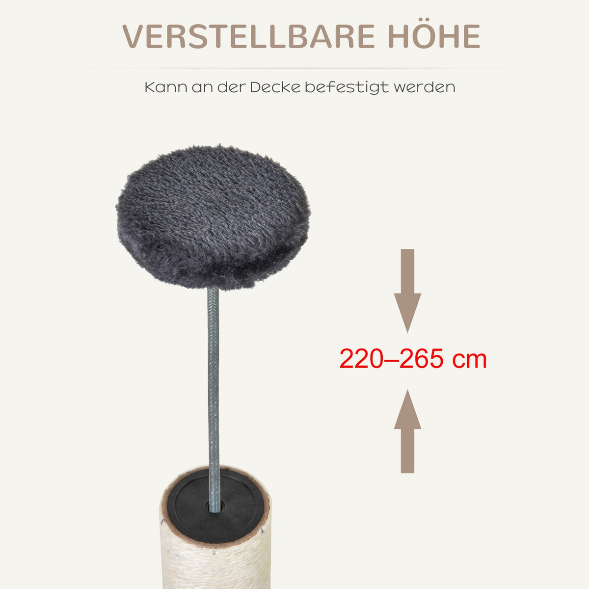 Cat Climbing Frame Ceiling High Scratching Post With Sisal Columns, 220-265Cm, Cat Climbing Tree, Dark Grey