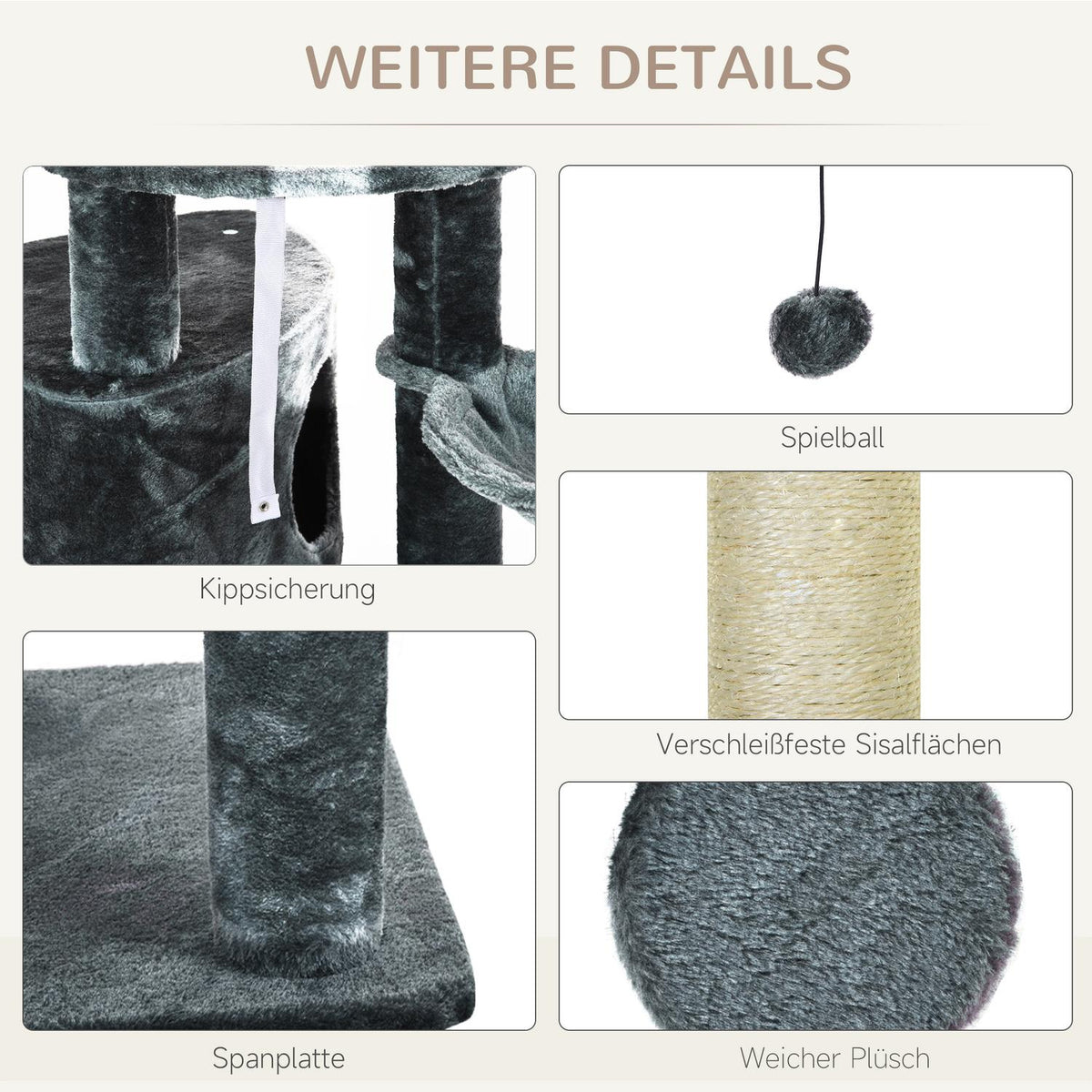 Cat Climbing Frame Ceiling High Scratching Post With Sisal Columns, 220-265Cm, Cat Climbing Tree, Dark Grey