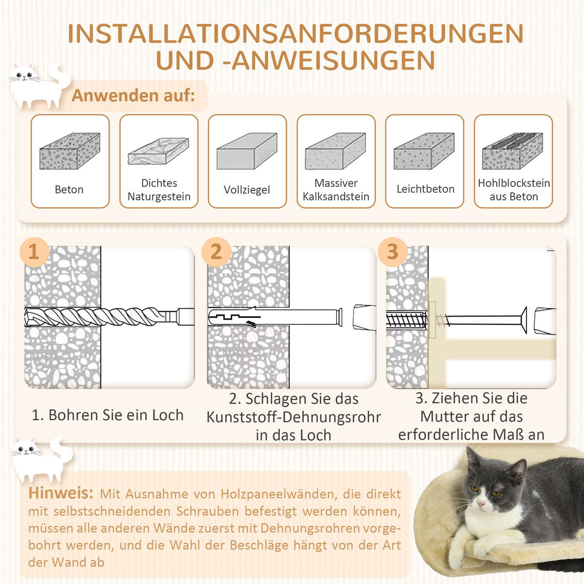 Cat Climbing Wall 5 Piece Set With Stairs, 2 Scratching Posts, Platforms, Hammock, Plush