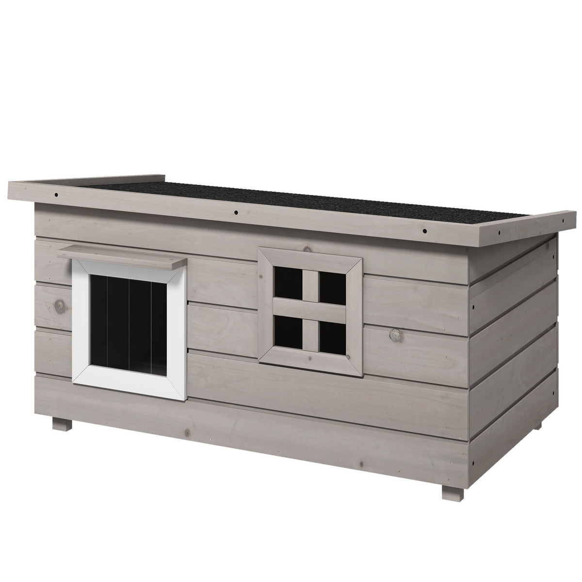 Cat House Cat Hut With Asphalt Roof Cat Cave Small Animal House With Window Outdoor Winterproof Fir Wood Gray Black 87 X 52 X 48 Cm