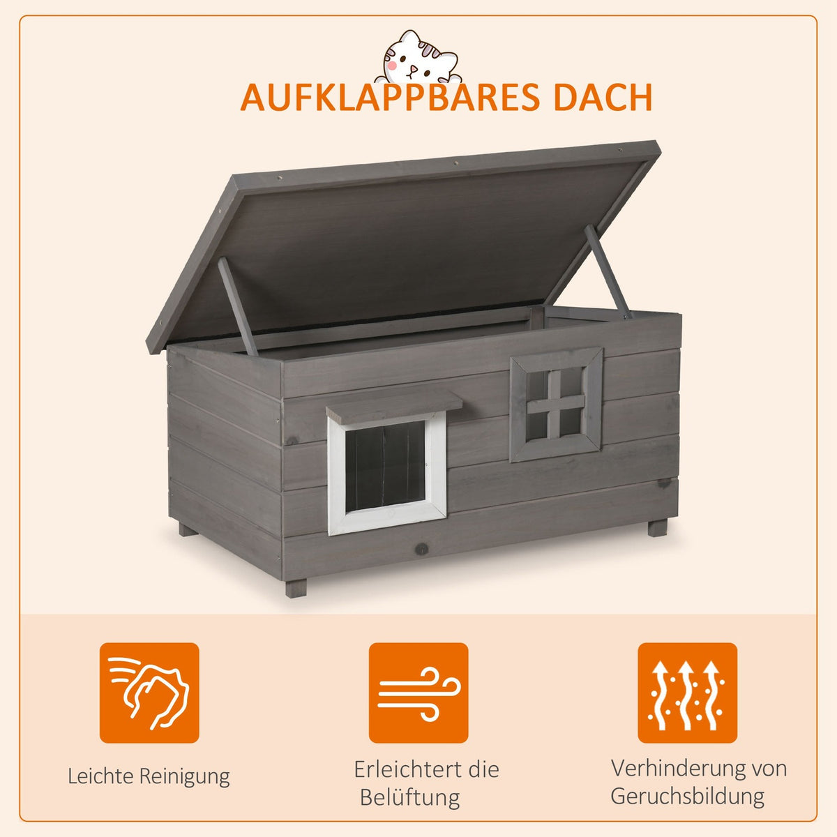 Cat House Cat Hut With Asphalt Roof Cat Cave Small Animal House With Window Outdoor Winterproof Fir Wood Gray Black 87 X 52 X 48 Cm