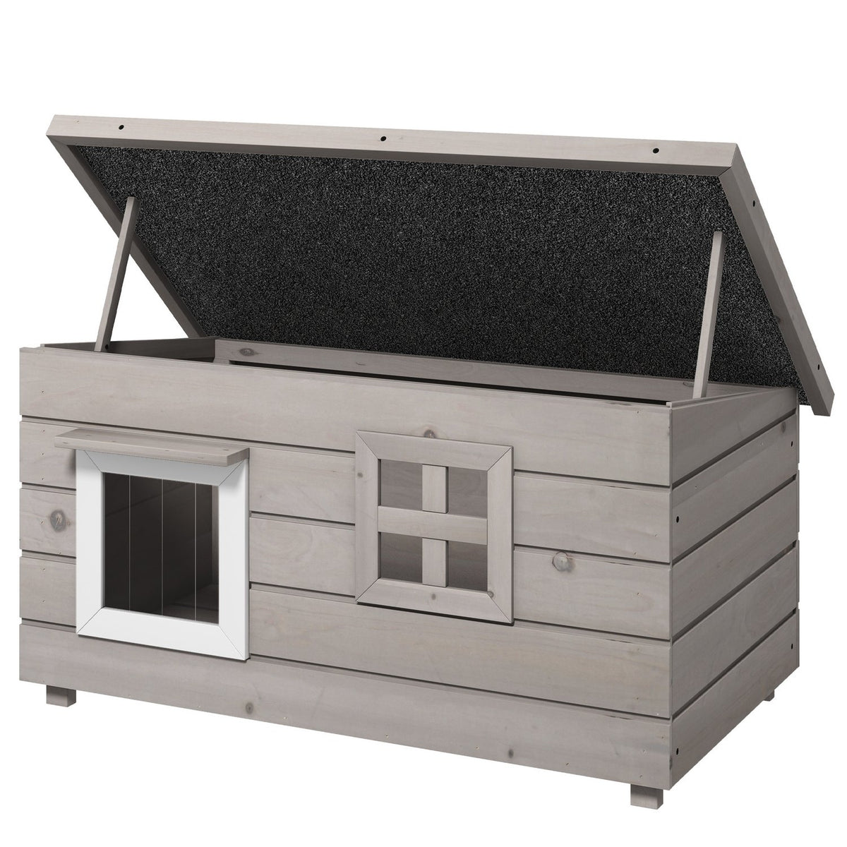 Cat House Cat Hut With Asphalt Roof Cat Cave Small Animal House With Window Outdoor Winterproof Fir Wood Gray Black 87 X 52 X 48 Cm