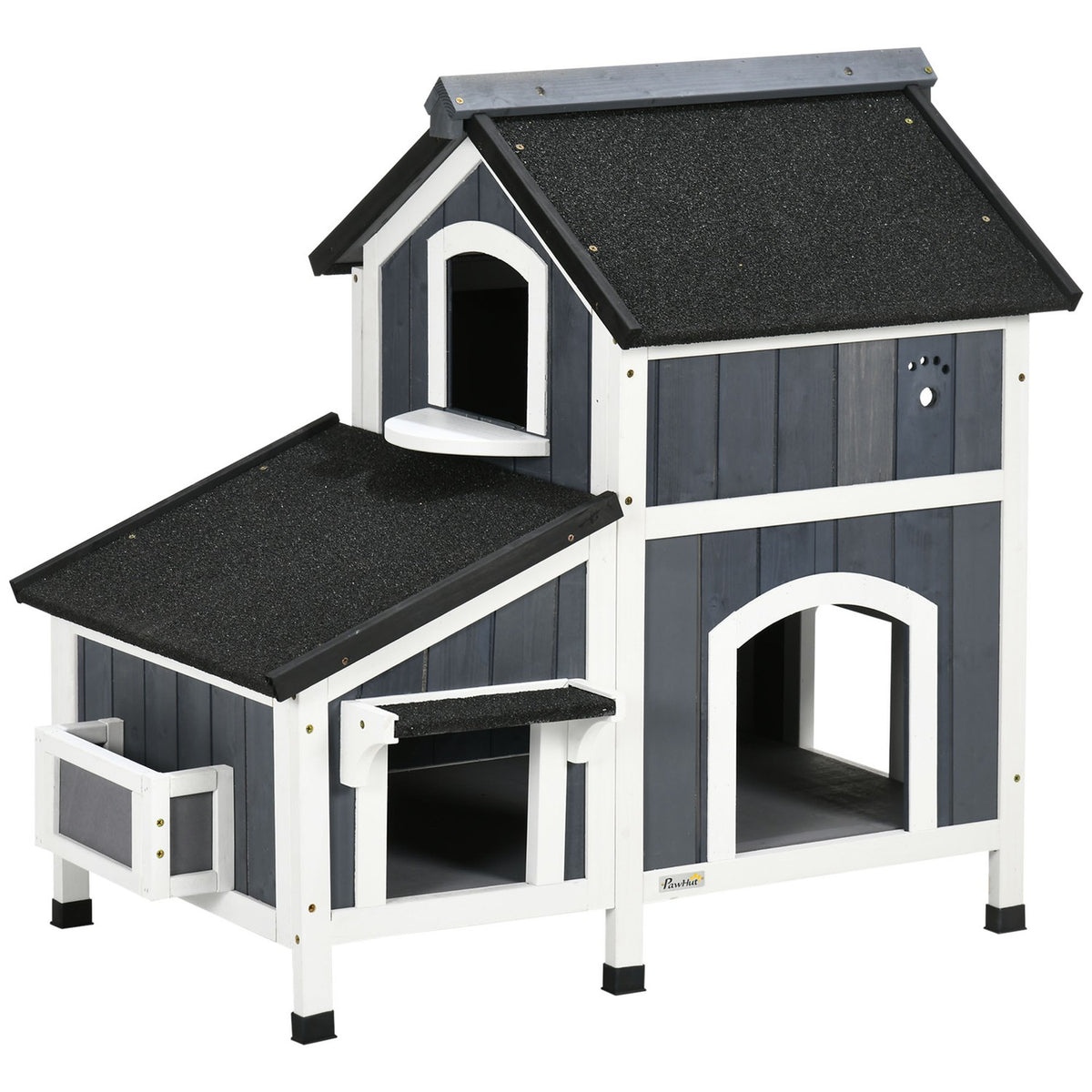 Cat House, Fir Wood, Cat House With Multiple Entrances, 2 Levels, Outdoor Cat Cave, Small Animal House With Asphalt Roof