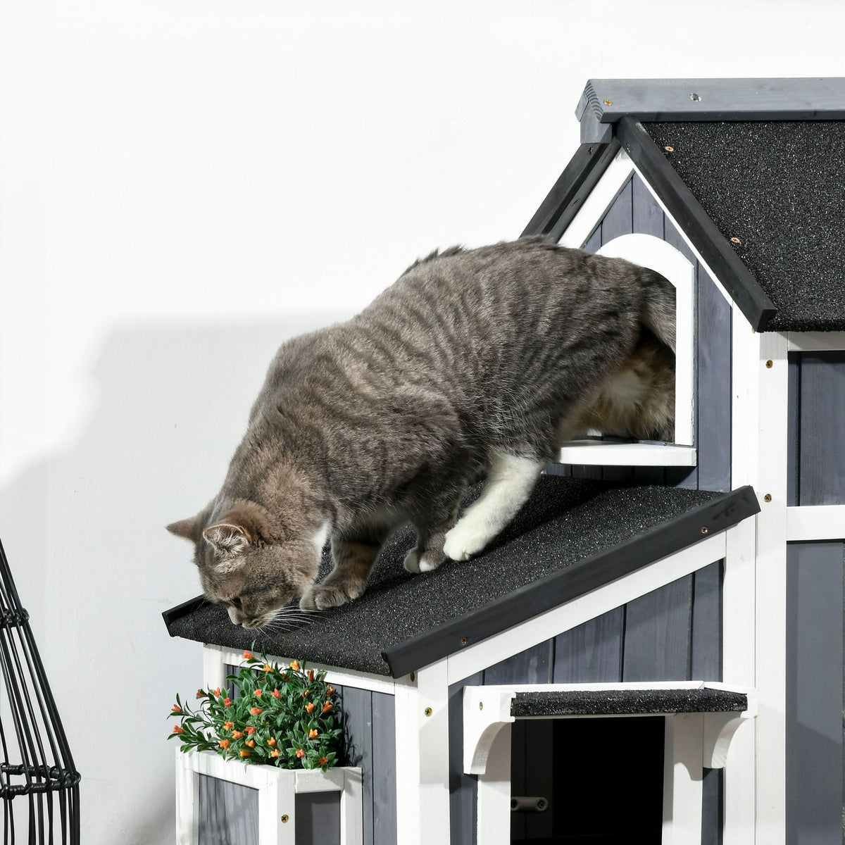 Cat House, Fir Wood, Cat House With Multiple Entrances, 2 Levels, Outdoor Cat Cave, Small Animal House With Asphalt Roof