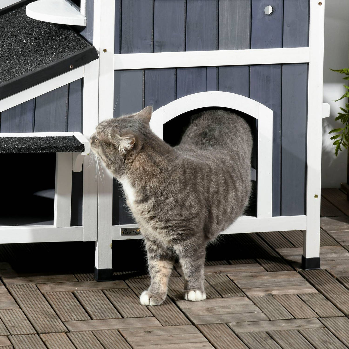 Cat House, Fir Wood, Cat House With Multiple Entrances, 2 Levels, Outdoor Cat Cave, Small Animal House With Asphalt Roof
