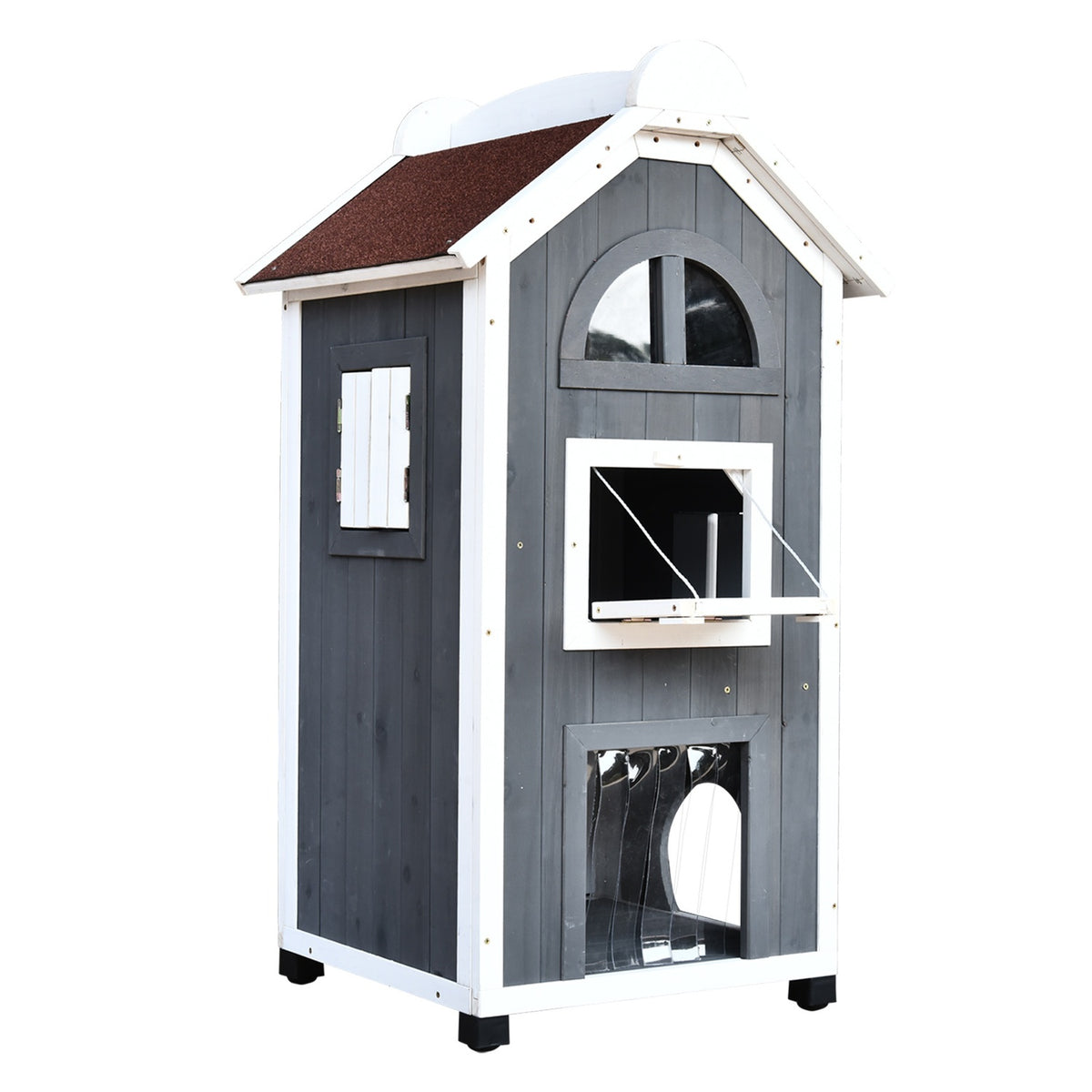 Cat House For Cat Bed Or Litter Tray Versatile Cat Cabinet, Fir Wood, Asphalt Roof, Gray, 59X55X109Cm