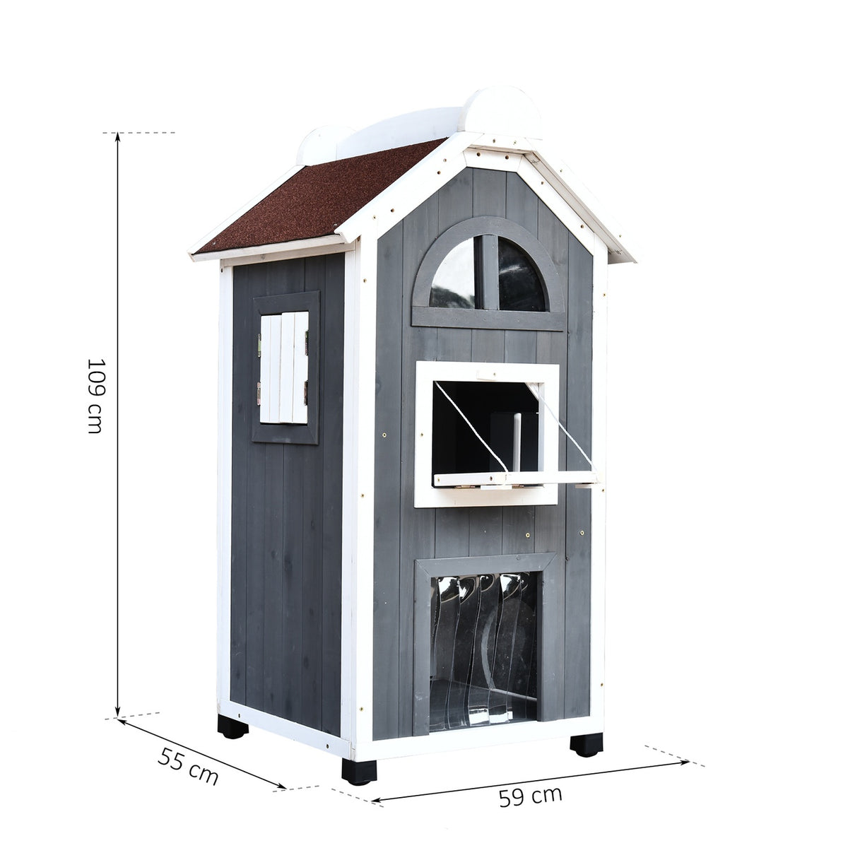 Cat House For Cat Bed Or Litter Tray Versatile Cat Cabinet, Fir Wood, Asphalt Roof, Gray, 59X55X109Cm