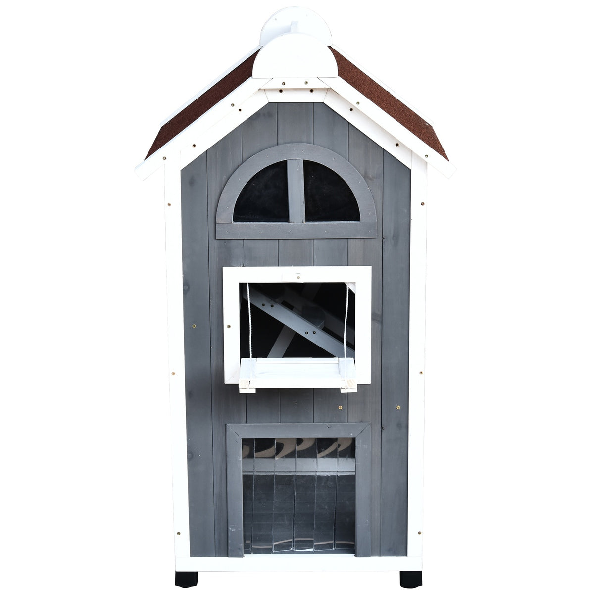 Cat House For Cat Bed Or Litter Tray Versatile Cat Cabinet, Fir Wood, Asphalt Roof, Gray, 59X55X109Cm