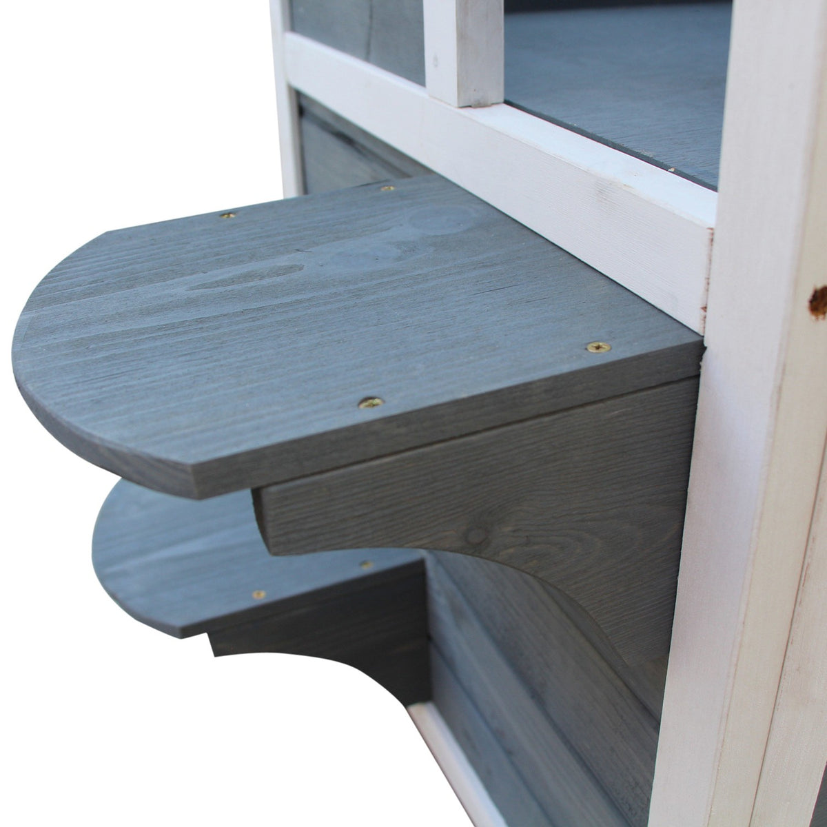 Cat House Gray 2 Level Cat Villa With Stairs, Asphalt Roof & Windows, Fir Wood, 51X51X81.3Cm