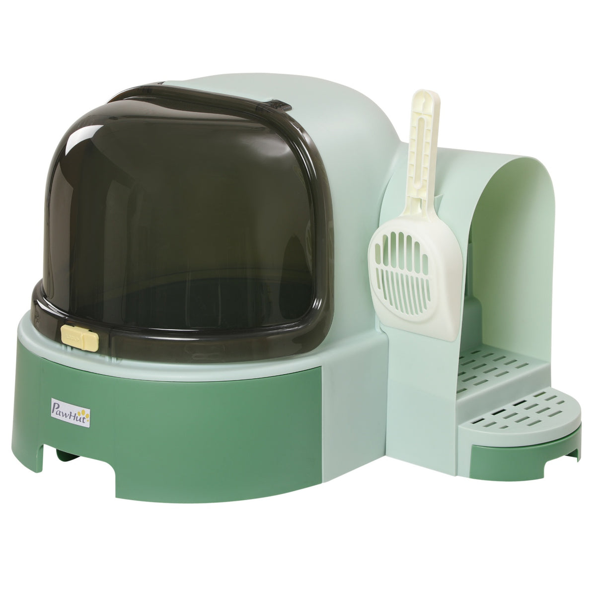Cat House Litter Tray 2 Pull-Out Floor Trays Hood Shovel For Large Cats Green 52X60X42Cm