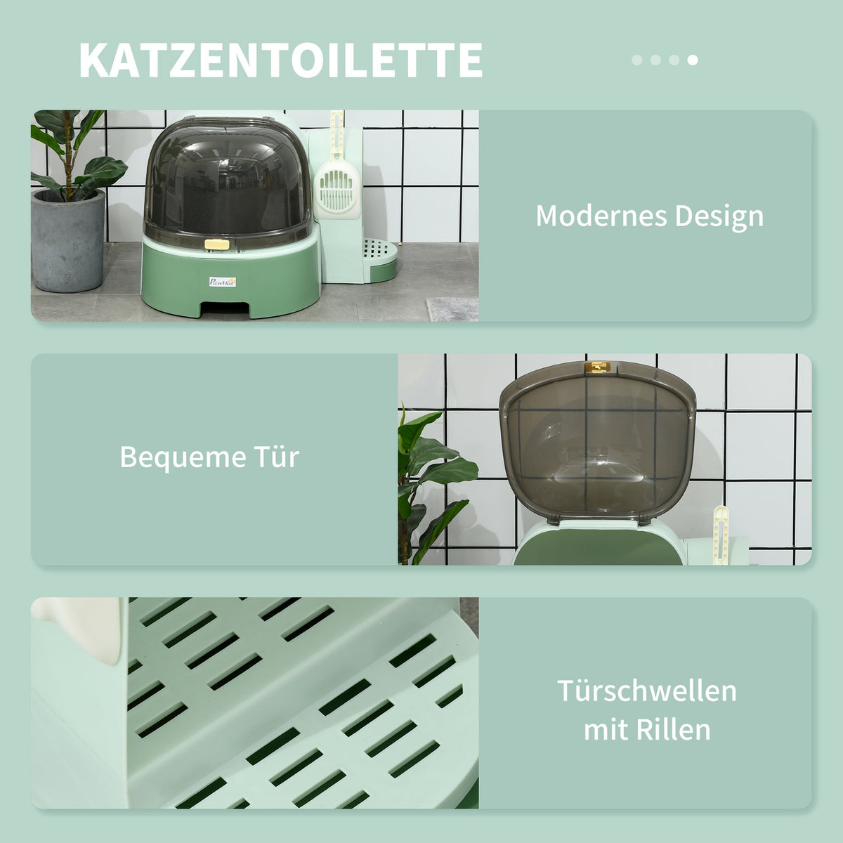 Cat House Litter Tray 2 Pull-Out Floor Trays Hood Shovel For Large Cats Green 52X60X42Cm