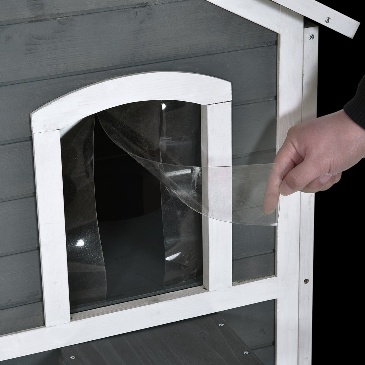 Cat House With Asphalt Roof Weatherproof Outdoor Cat House With Stairs, 2 Levels, Fir Wood, Gray, 78X55.5X91Cm