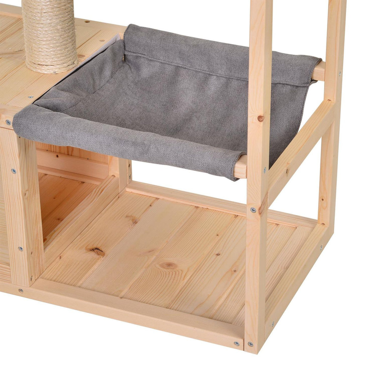 Cat House With Hammock Cat Box With Sisal Trunk, Fir Wood, Natural, 70X35X60Cm