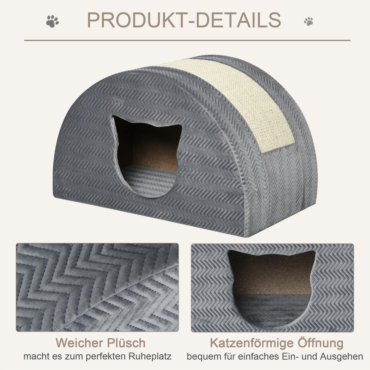 Cat House With Scratching Board, Sisal Gray, Cat Cave, 48.5X30X30Cm