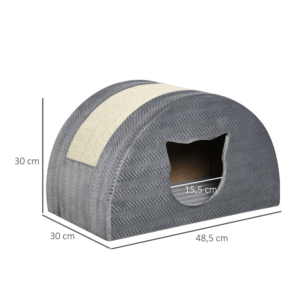 Cat House With Scratching Board, Sisal Gray, Cat Cave, 48.5X30X30Cm