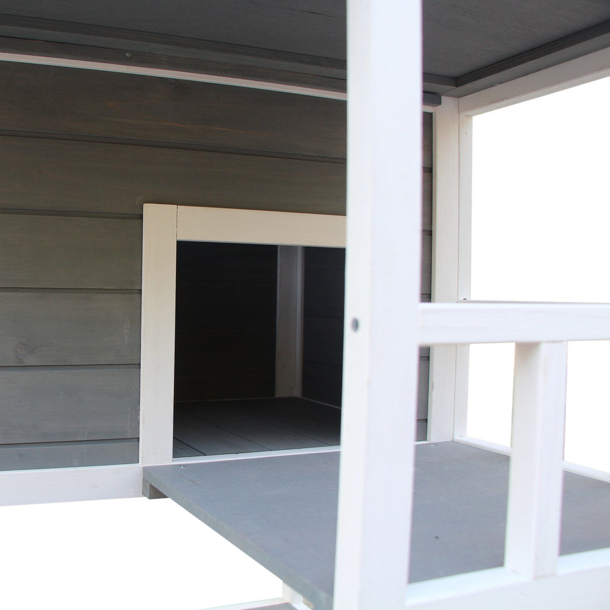 Cat House With Toilet, 4 Tier Cat House With Balcony, Cat Villa With Stairs, Asphalt Roof, Solid Wood, Gray, 78 X 76 X 140 Cm