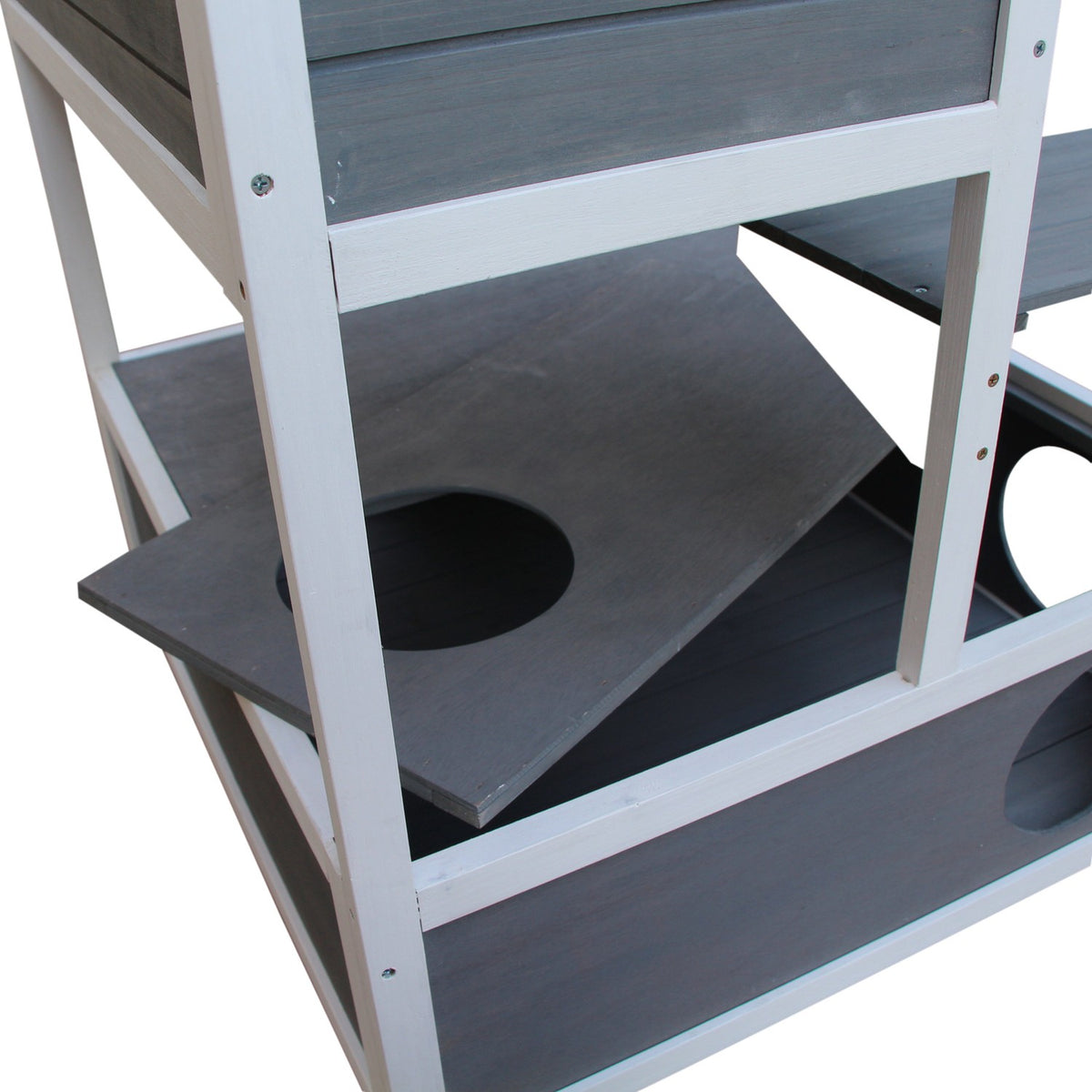 Cat House With Toilet, 4 Tier Cat House With Balcony, Cat Villa With Stairs, Asphalt Roof, Solid Wood, Gray, 78 X 76 X 140 Cm