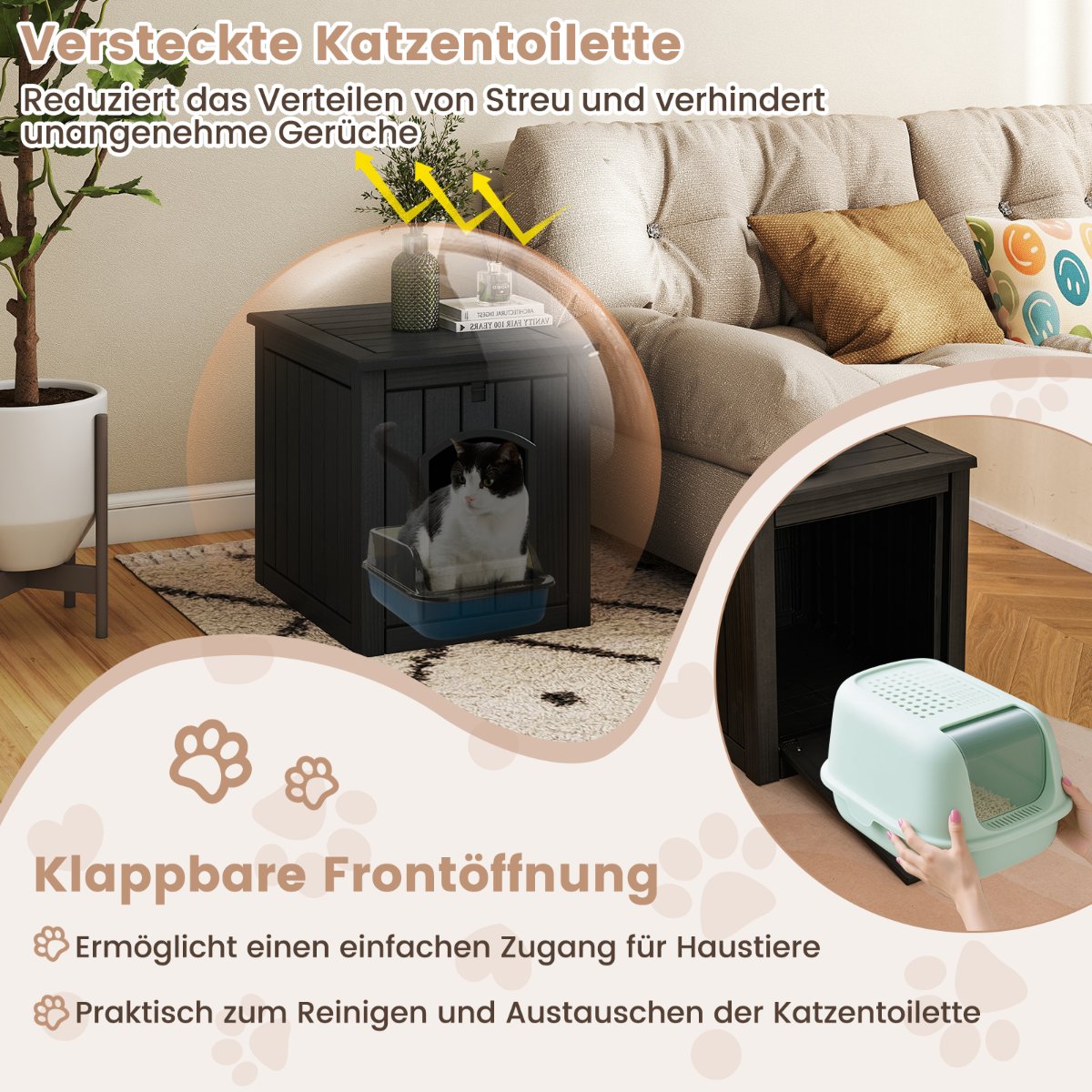 Cat Litter Box Cabinet with Flip Door, Weatherproof PP