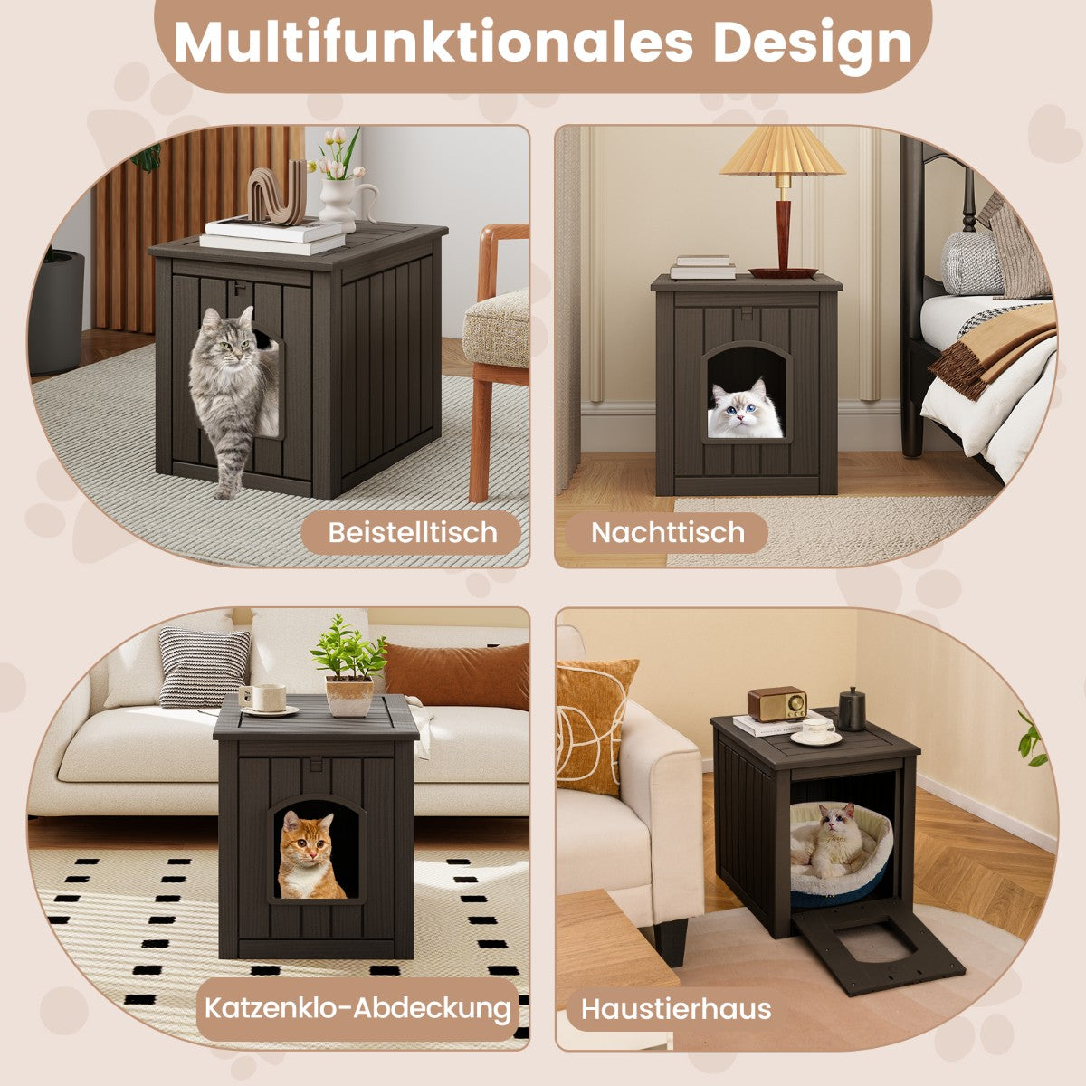 Cat Litter Box Cabinet with Folding Door, Weatherproof PP