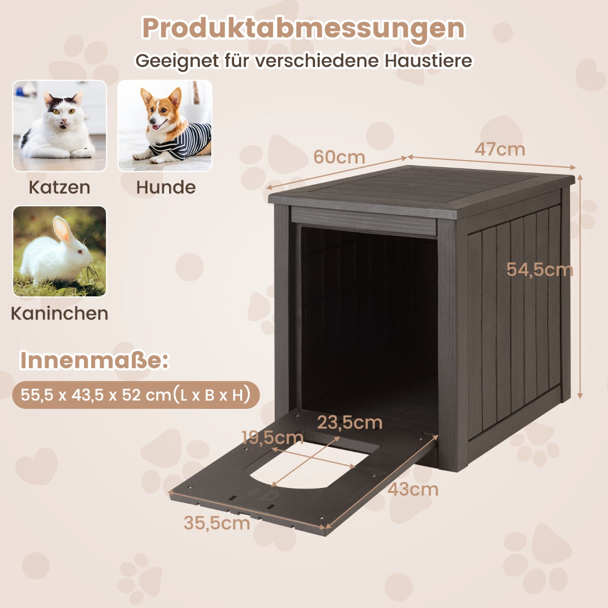 Cat Litter Box Cabinet with Folding Door, Weatherproof PP