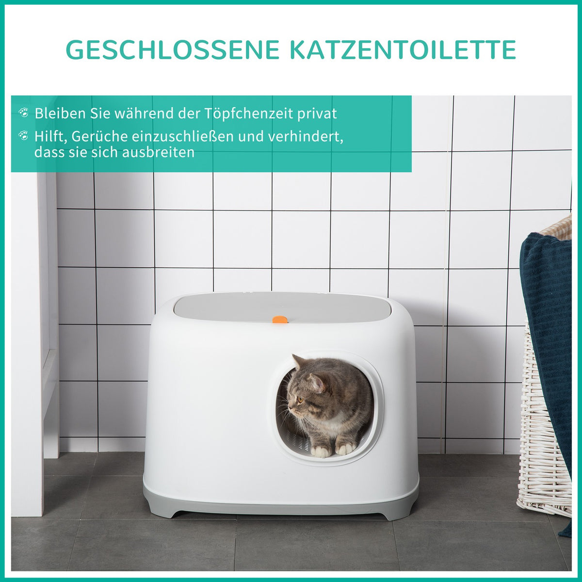 Cat Litter Box Hooded Toilet Mesh Base Plastic White 55X40X39Cm Up To 5Kg