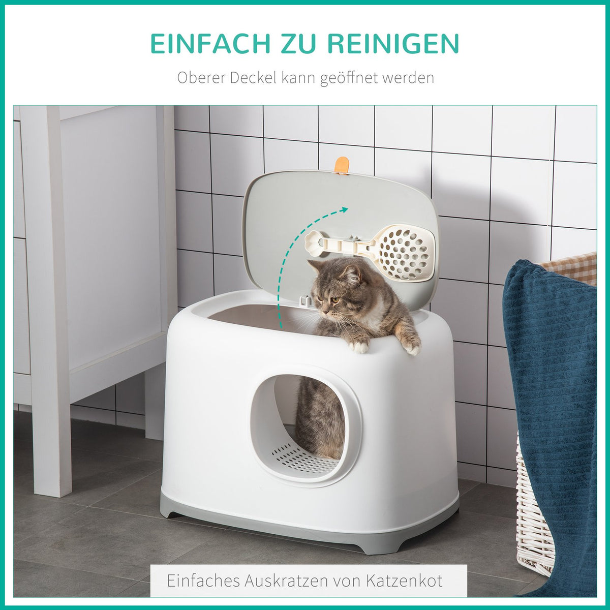 Cat Litter Box Hooded Toilet Mesh Base Plastic White 55X40X39Cm Up To 5Kg
