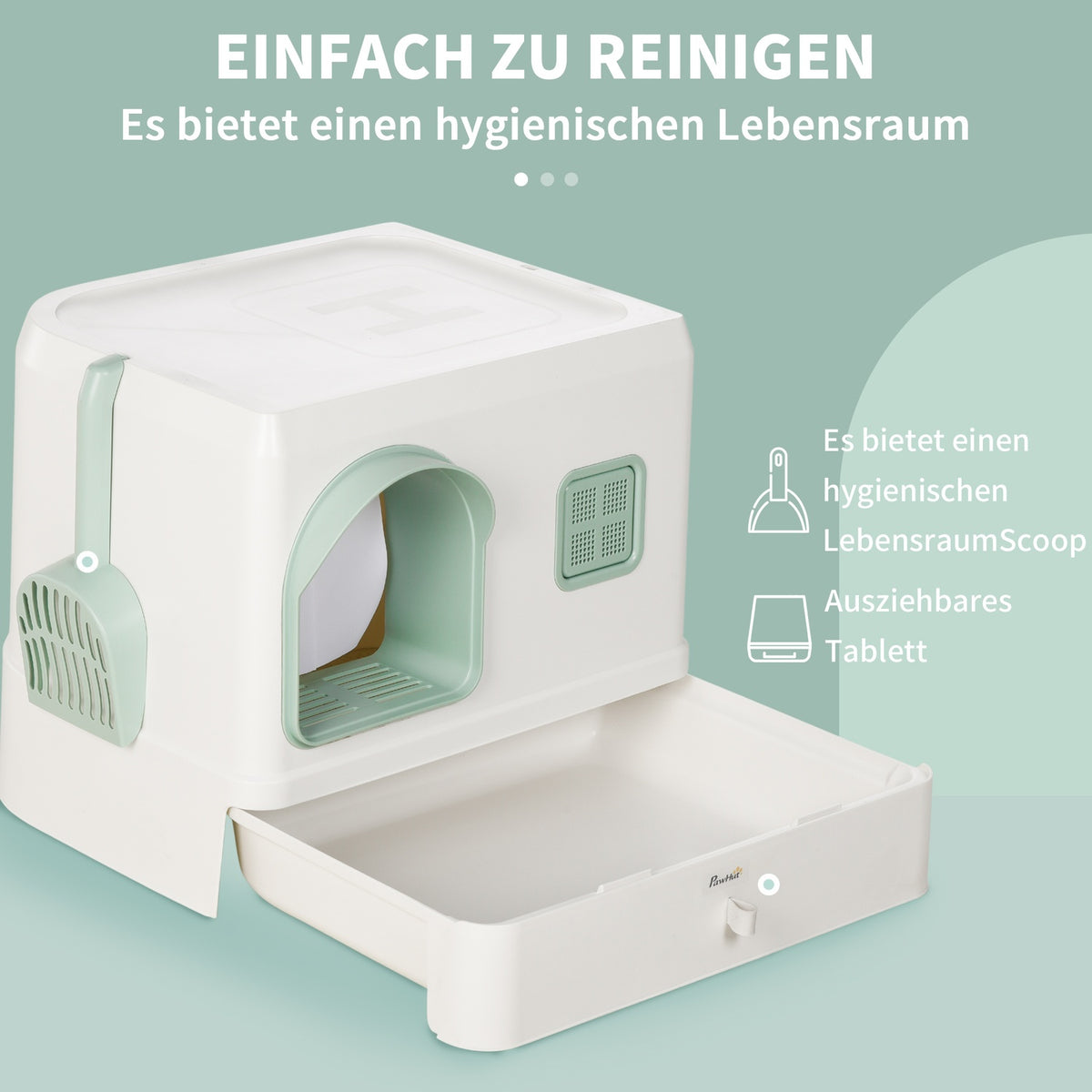 Cat Litter Box Hooded Toilet Shovel Drawer Deodorant White+Green 50X40X40Cm