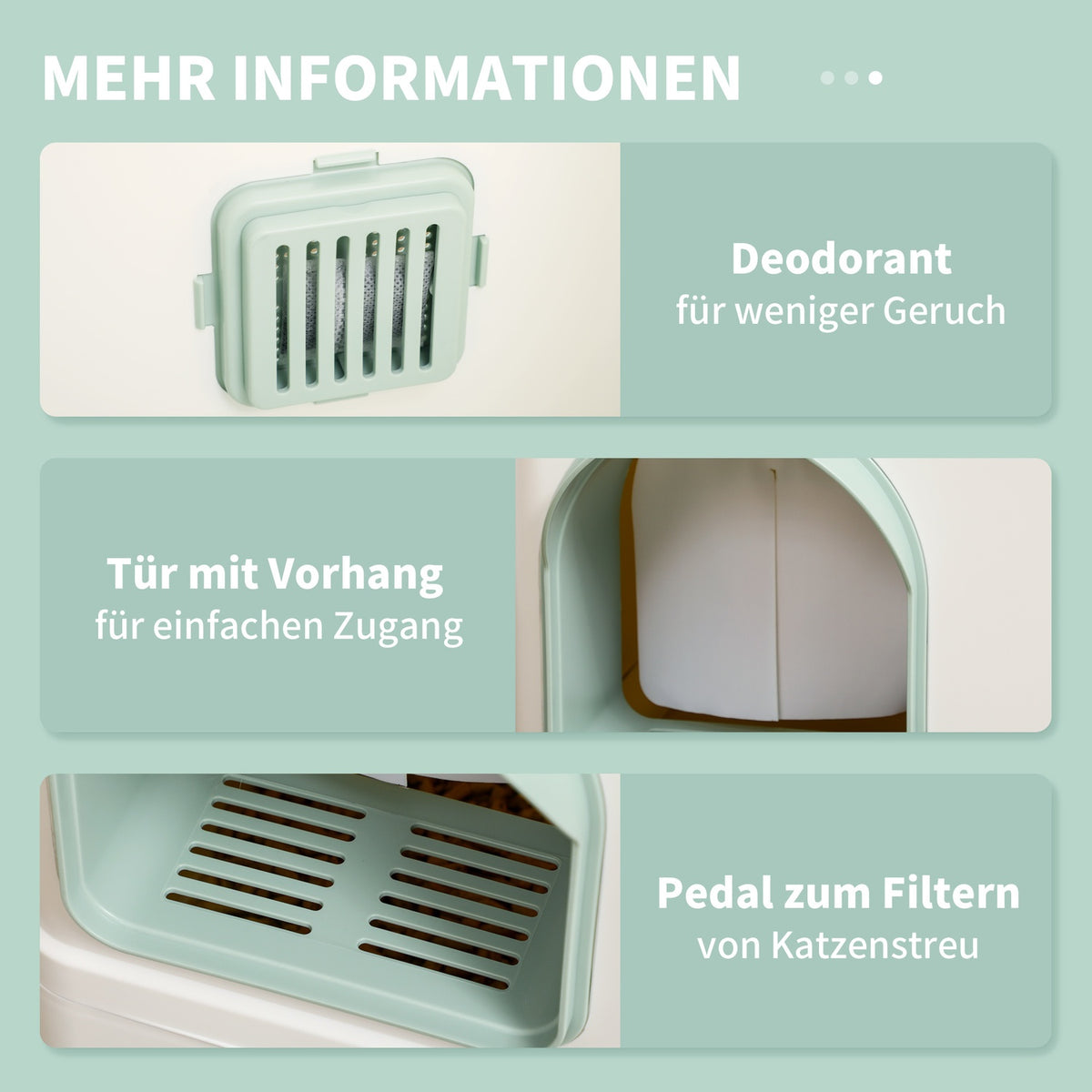 Cat Litter Box Hooded Toilet Shovel Drawer Deodorant White+Green 50X40X40Cm